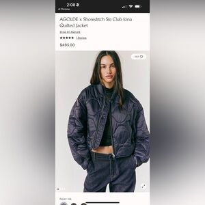 Agolde Shoreditch. Iona Quilted Jacket. NWT. Ink Blue. Large.